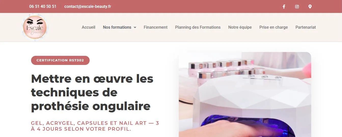 Escale Beauty 1 Site d'Escale Beauty : page de la formation en prothésie ongulaire