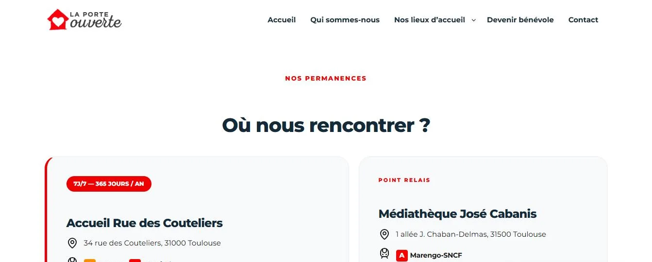 La Porte Ouverte 2 Site de La Porte Ouverte : page locale de Toulouse avec adresses et lignes de métro