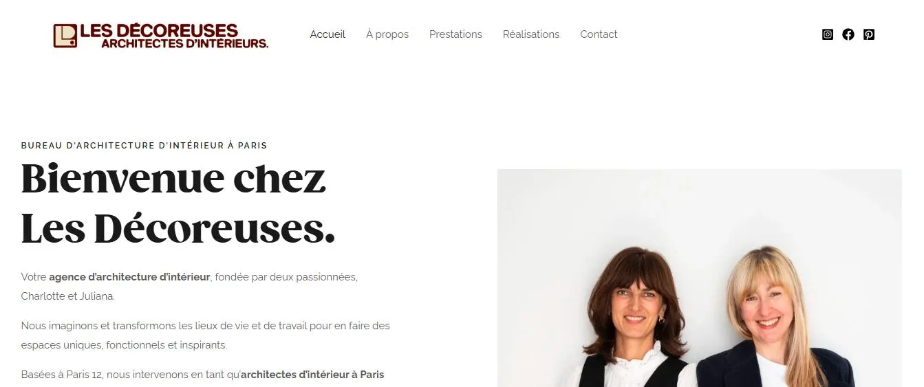 Ancien site Les Décoreuses sous Elementor : page d'accueil